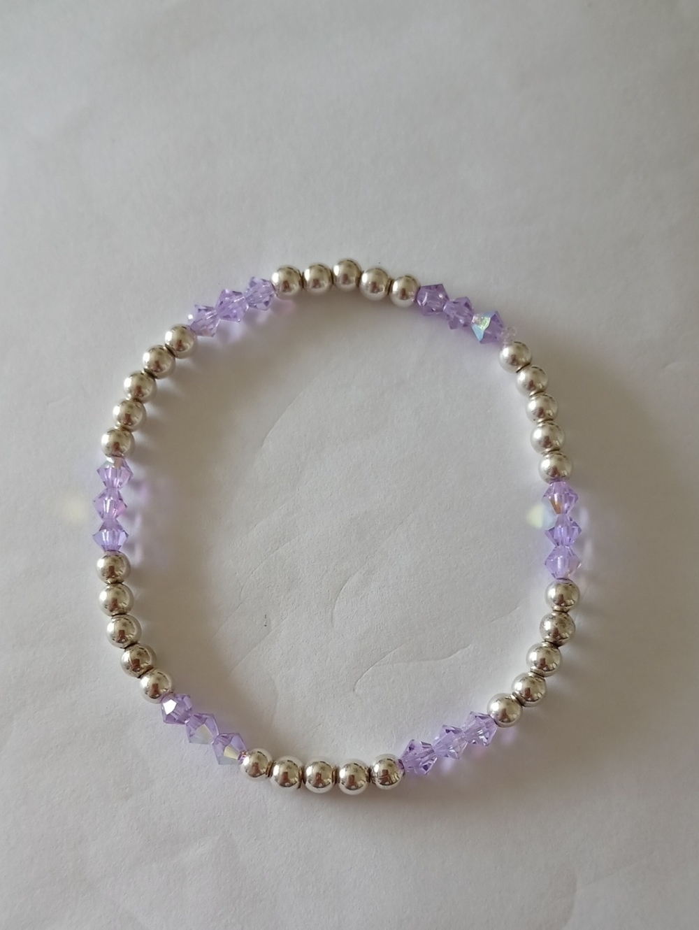 Sterling Silver 925 Beaded Bracelet with Light Purple Crystal Glass Accents